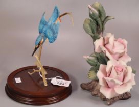 Border Fine Arts sculpture of a diving Kingfisher on a branch together with Capodimonte sculpture of