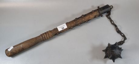 Medieval style flail with studded turned wooden handle and iron ball. 'Morning Star'. (B.P. 21% +