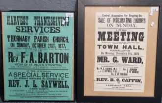 Two Victorian advertising posters of Yorkshire interest to include: Harvest Thanksgiving Services at