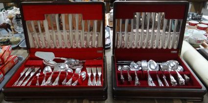 Two wooden cased canteens of Sheffield plated cutlery in Flexfit cases, together with some loose