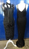 A Treena Lewis and Marjon Couture at Baker Sportswear black ruched cocktail dress with matching