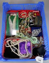 Collection of vintage and other jewellery to include: necklaces, tin with coins, earrings, mother of