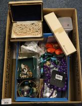 Box of assorted costume jewellery to include: pearls, earrings, bracelets, bangles etc. (B.P.