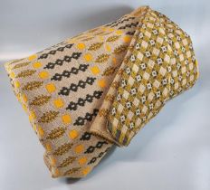 Vintage brown ground woollen Welsh tapestry blanket with geometric design. (B.P. 21% + VAT)