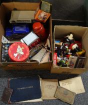 Two boxes of toys and other items to include: Mickey Mouse figurine, Star Wars Episode I LCD