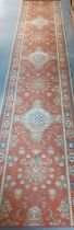 Two hall runners and a Chinese cream rug. (3) Rug 140x70cm approx, runners 347x70cm approx. (B.P.