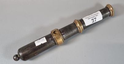 19th century brass banded iron signal cannon with gimble mounts. 22cm long approx. (B.P. 21% + VAT)