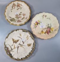 Royal Worcester porcelain pierced cabinet plate decorated with painted and gilded butterflies and