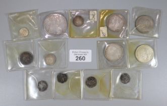 Collection of assorted interesting silver coins to include: Edward VII half crown, George V half