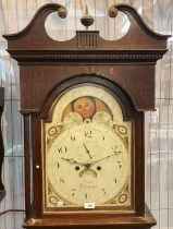 Early 19th century Welsh oak eight day long case clock, the painted face marked 'George, Fishguard',