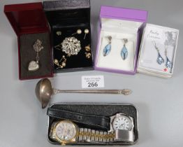 Bag of assorted items to include: silver ladle 1.23 troy oz approx. together with some modern