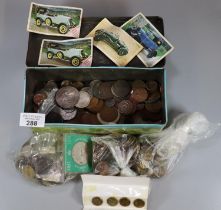 Tin of assorted coinage, various countries, mainly 20th century. Mostly GB. (B.P. 21% + VAT)