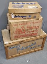 Three vintage cartons to include: Palethorpes Sausages, Swan Vesta Matches and Player's Navy Cut