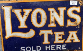 Double sided enamel advertising sign 'Lyons Tea sold here'. 30x45cm approx. (B.P. 21% + VAT)