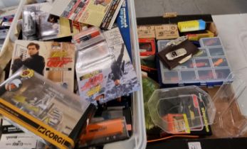 Crate of assorted small scale diecast vehicles, various including: Corgi James Bond vehicles,