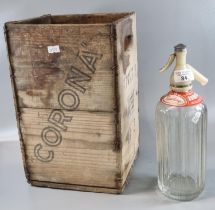 Vintage soda syphon together with a vintage four section wooden Corona box. (2) (B.P. 21% + VAT)