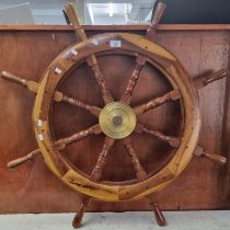 Reproduction hardwood and brass ship's wheel. (B.P. 21% + VAT)