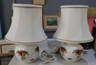 Pair of Royal Albert 'Old Country Roses' design table lamps with fabric shades. (2) (B.P. 21% + VAT)