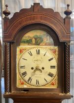 19th century Welsh mahogany eight day long case clock , the painted face marked 'J Kirn & Co of