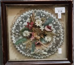 Framed flower and lace collage. 20x22cm approx. (B.P. 21% + VAT)