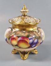 Royal Worcester porcelain Hadley style baluster shaped potpourri vase and cover decorated with