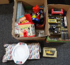 Two boxes of diecast model vehicles and other items to include: Matchbox Models of Yesteryear,