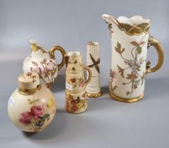 Group of Royal Worcester blush ivory and ivory ground items to include: bamboo spill vase, Shape No.