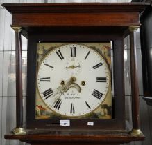 Early 19th century mahogany cased long case clock having eight day movement with painted face,