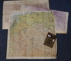 WWII coloured silk map, France, Germany, Switzerland, Belgium and Germany (New Frontier) together