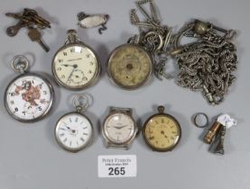 Collection of assorted pocket and wristwatches including: Military pocket watch (AF), various chains