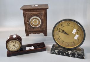 Ceramic mantle clock with back winding movement, mid century Art Deco design circular mantle clock