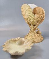 Royal Worcester blush ivory Nautilus shell vase with relief moulded gilded decoration. Shape No.