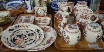 Two trays of Mason's Ironstone 'Fruit Basket' design items to include: clock, ginger jars, dresser