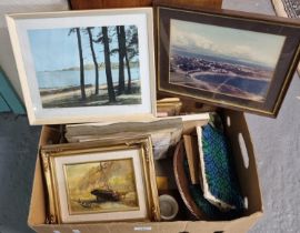 Box of assorted furnishing pictures and oddments. (B.P. 21% + VAT)