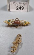 Edwardian 15ct gold and seed pearl brooch. 3.2g approx. together with a gilt finish brooch with