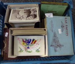Tray with collection of cigarette cards in original albums. Postcards with greetings, Wembley