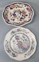 Mason's Ironstone Mandalay Bruges bowl together with a Mason's Ironstone Topaz Blue plate, both in