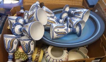 Box of assorted china, including: continental pottery etc. (B.P. 21% + VAT)
