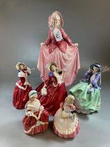 Collection of five Royal Doulton English bone china figurines to include: 'Christmas Morn'