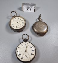 Three 19th century silver pocket watches to include: open faced key wind lever pocket watch