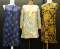 Three vintage 1960's shift dresses: two sleeveless; one polka dot print by St Michael's and the