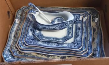Three cartons of assorted china to include: Royal Doulton, Staffordshire blue and white dinner ware,