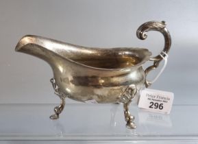 Silver Georgian style sauce boat standing on three hoof feet. Birmingham hallmarks. 7.4 troy oz