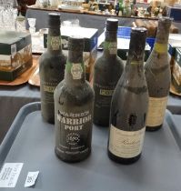Five bottles of alcohol to include: 'Warre's Warrior Port' special reserve, 75cl, 20%, two bottles