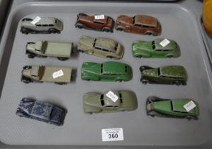 Group of playworn early Dinky diecast cars and lorries, various including: Riley, Studebaker,