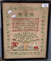 Small needlework sampler 'Friendship's a name to few, confim'd the offspring of a noble mind et.'