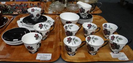 Two trays of Royal Albert English bone china 'Masquerade' design tea and coffee ware to include: