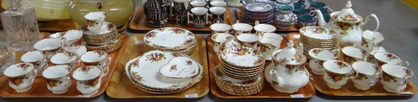 Four trays of Royal Albert English bone china 'Old Country Roses' design items to include: