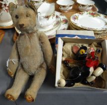 Vintage Pelham Puppet of a cat in original box, together with a vintage teddy bear