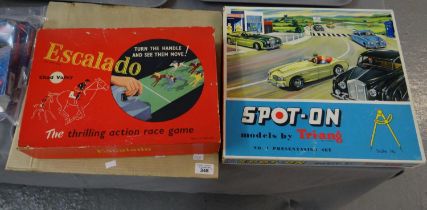 Vintage board game 'Escalado, the thrilling action race game' and 'Spot-On' models by Tri-ang, 1: